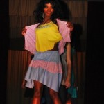 Yellow jersey top with pink and blue matching jersey jacket & skirt
